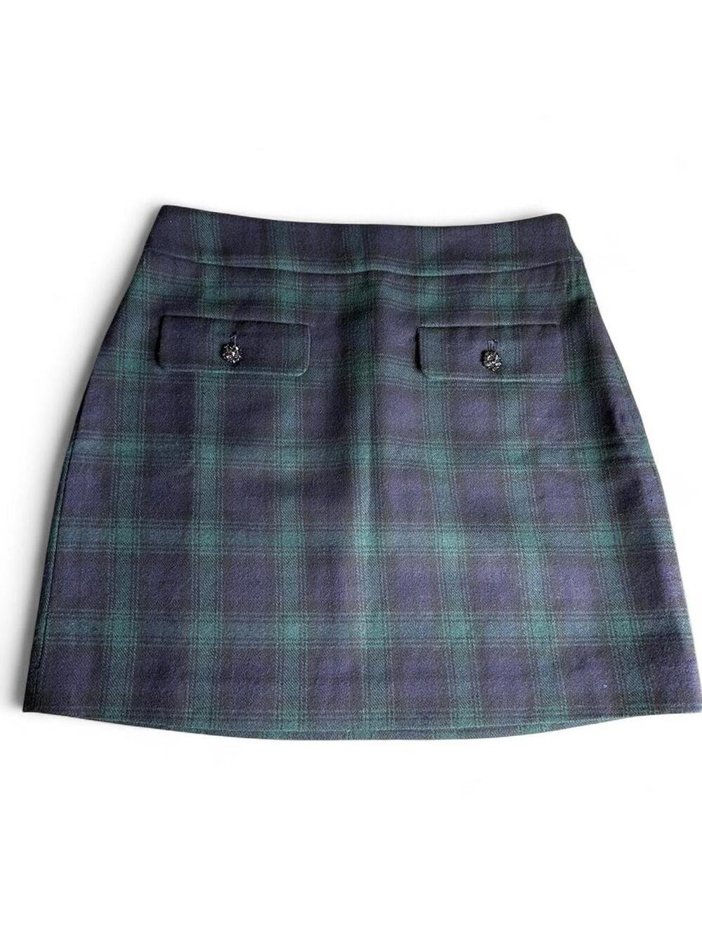 LOFT Green Black Watch Plaid Wool-Blend Mini Skirt